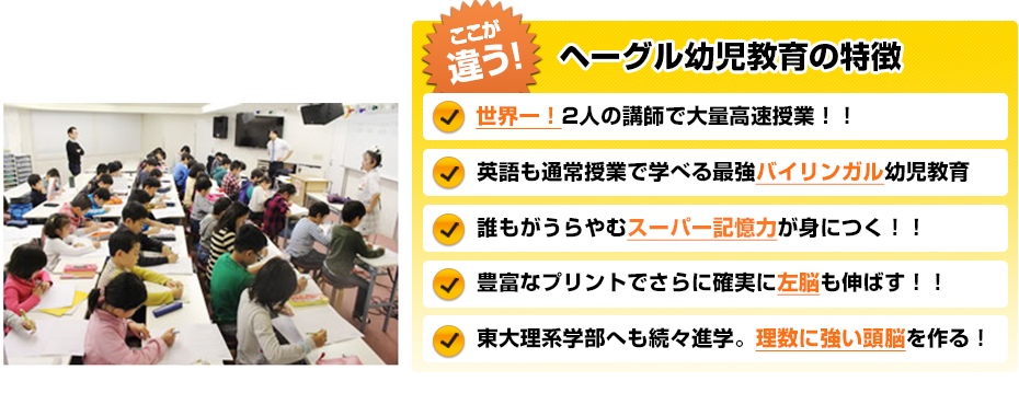 幼児教育のヘーグル右脳教育の特徴。